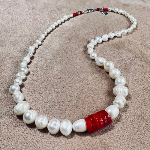 Pearls and coral choker.