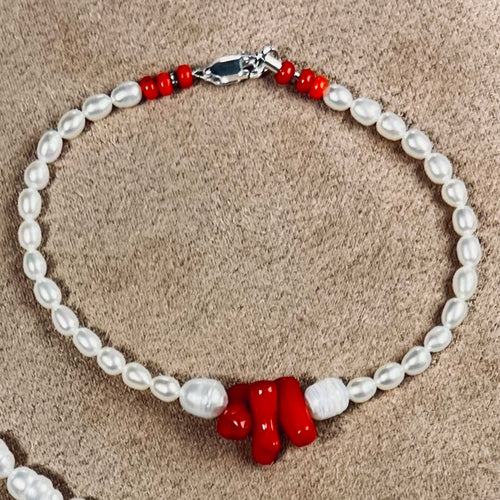 Bracelet Pearls Red Coral branch